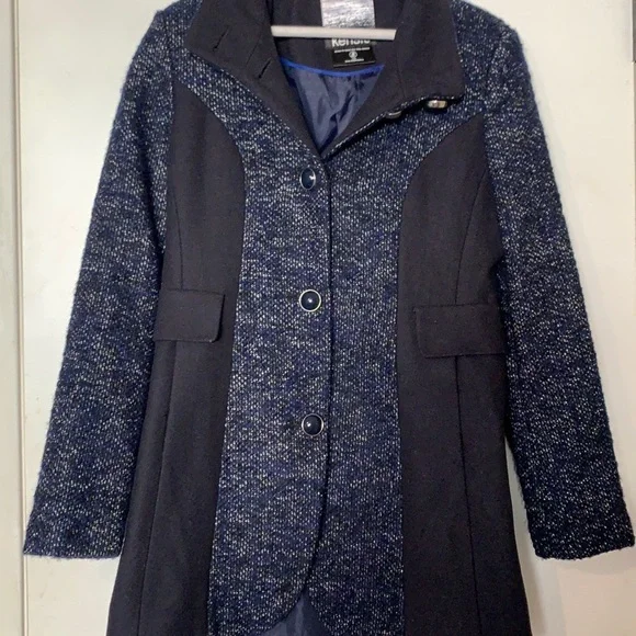 Kensie Women’s Navy Blue Tweed Wool Coat - Picture 2 of 4